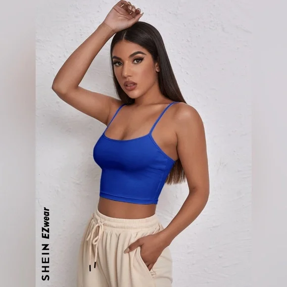 SHEIN EZWEAR SOLID CROP CAMI TOP ROYAL BLUE SIZE SMALL BARELY WORN - Picture 1 of 7